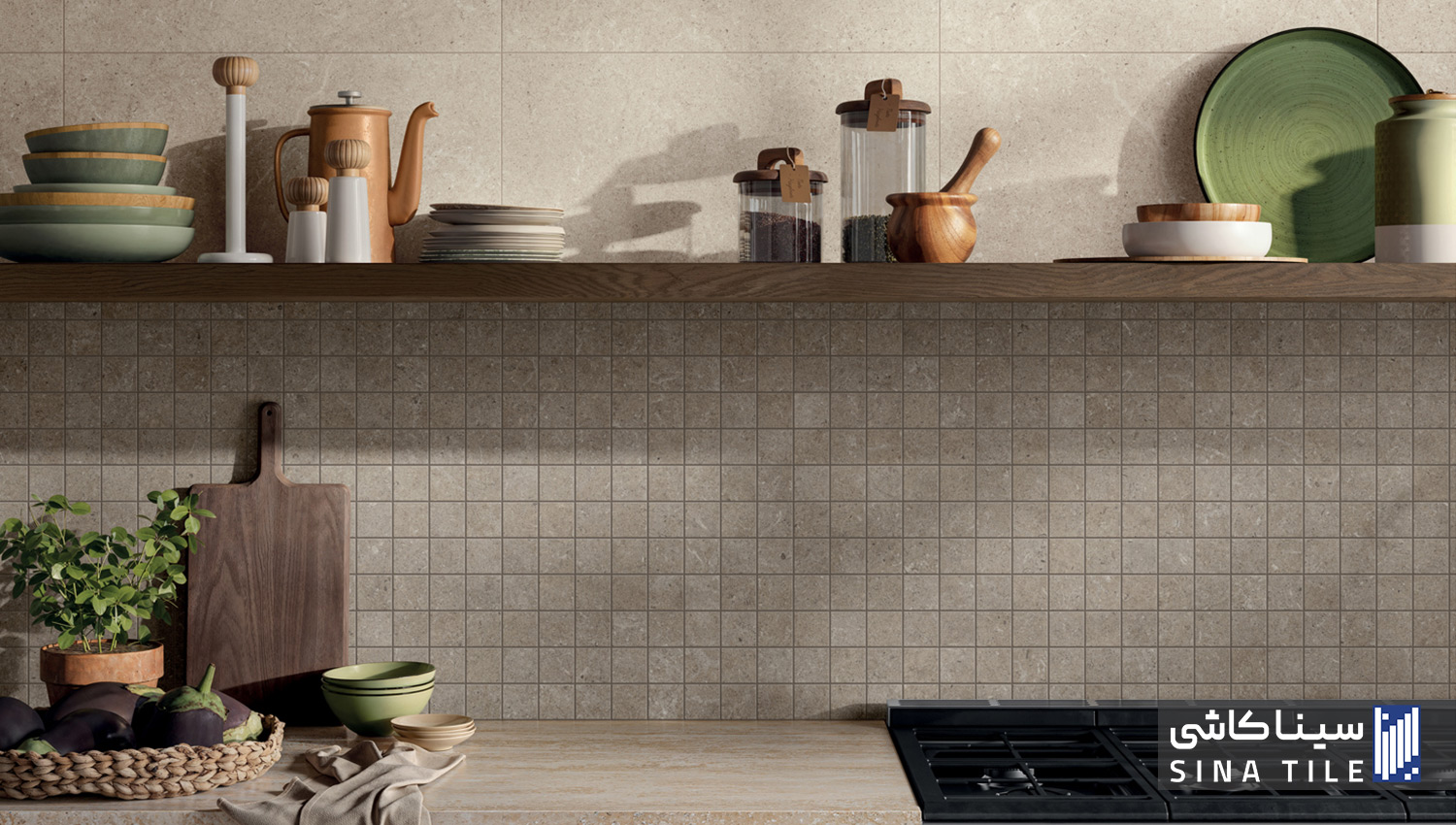 کاشی بین کابینتی خنثی و خاکی