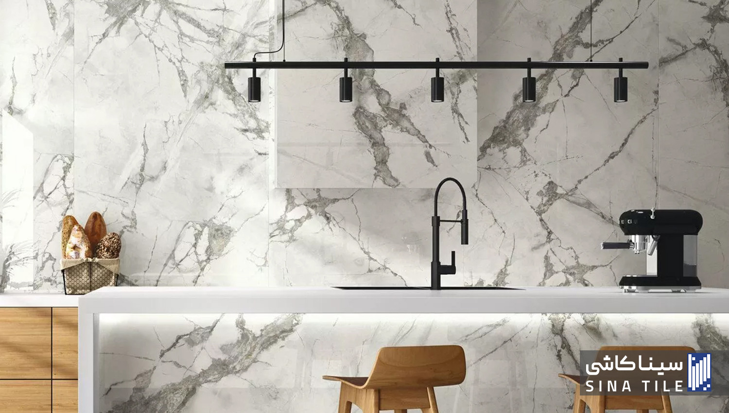 بلاط خلفية خزائن المطبخ بتصميم متكامل