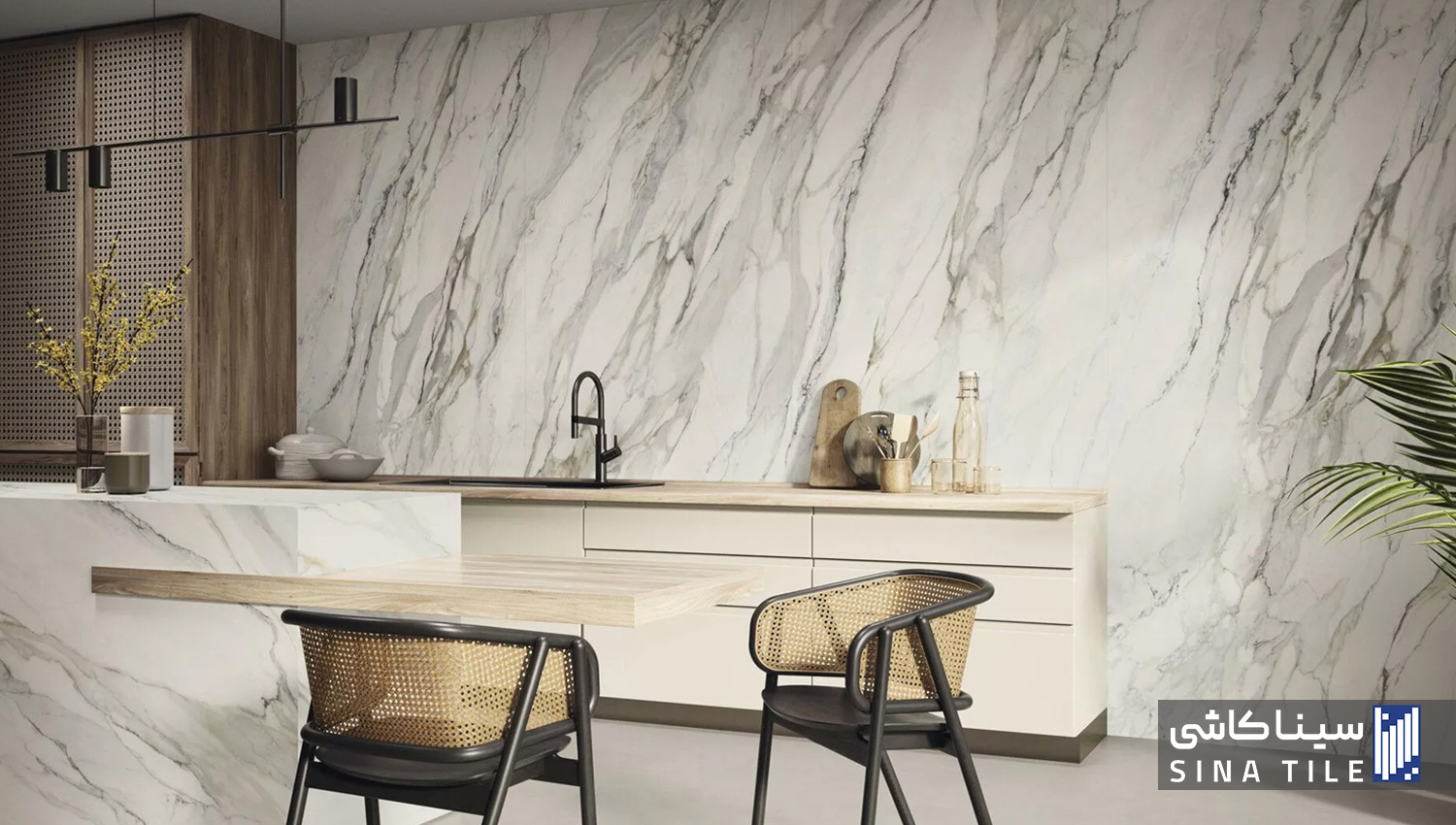 بلاط خلفية خزائن المطبخ بتصميم متكامل