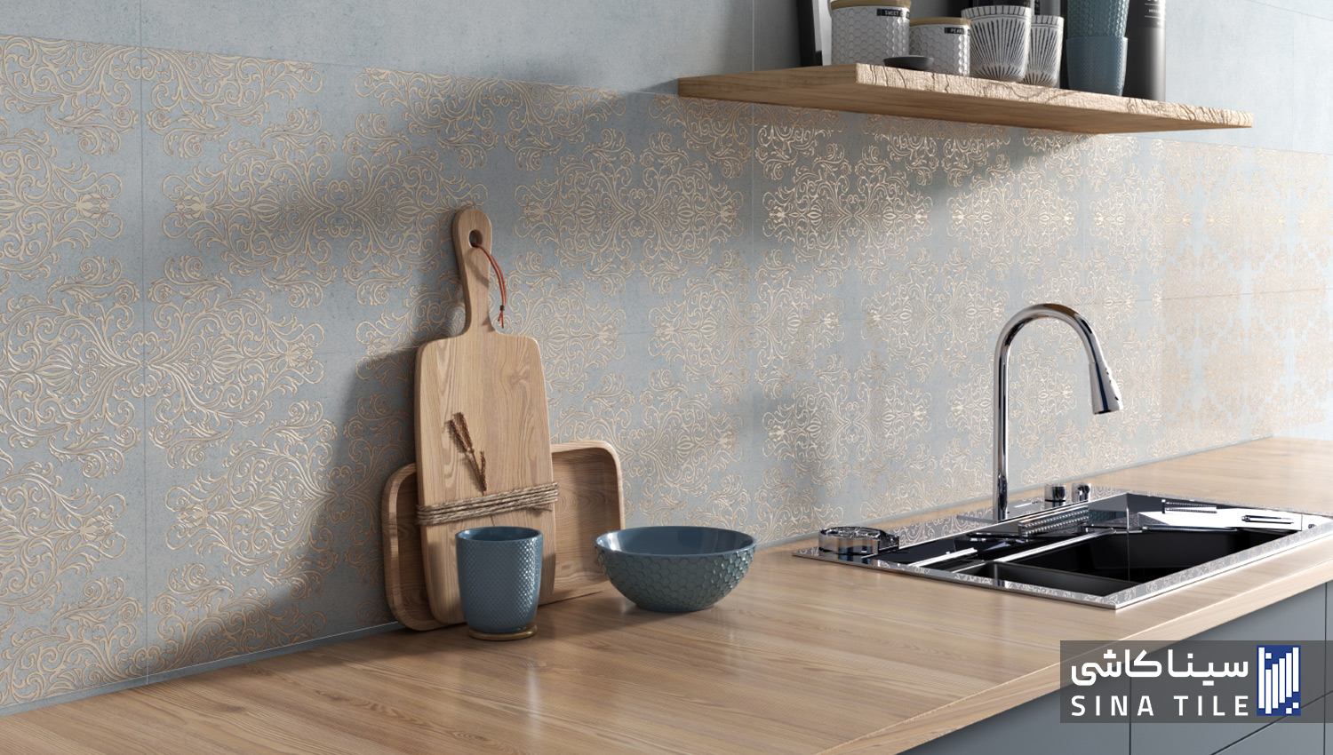 بلاط خلفية خزائن المطبخ مطبوع رقمياً